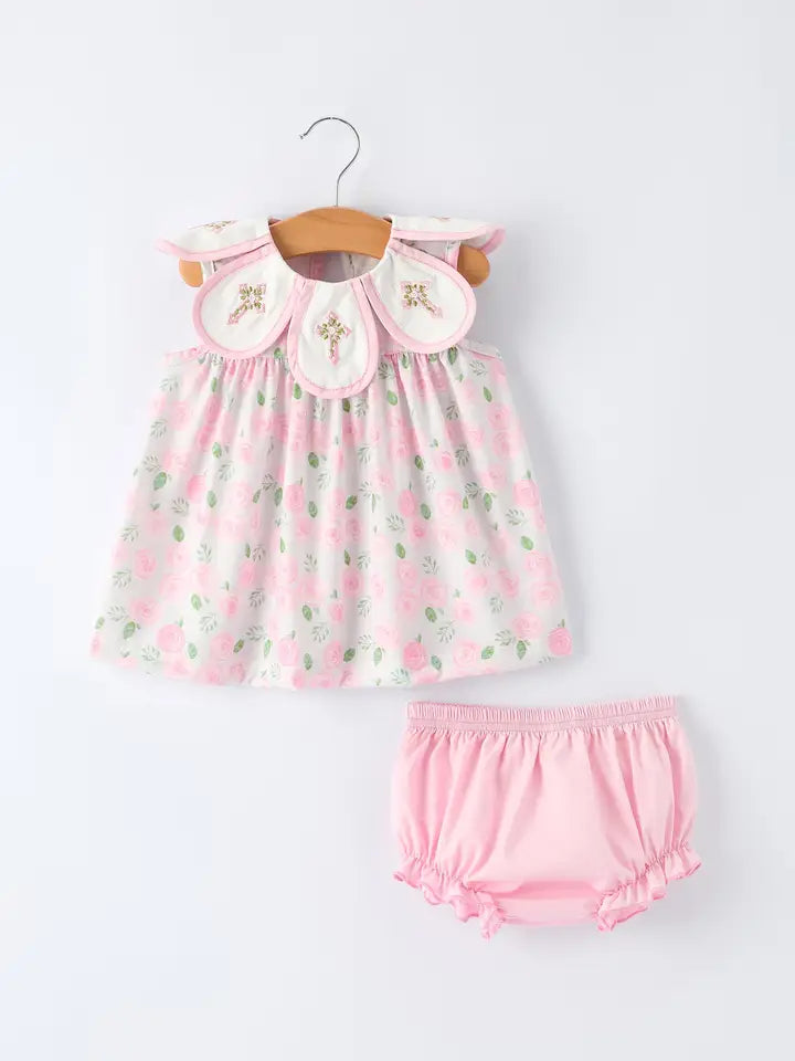 Pink Floral Cross Diaper Set