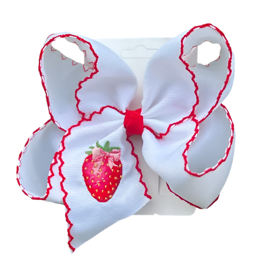 Strawberry with Bow Embroidery Hair Bow
