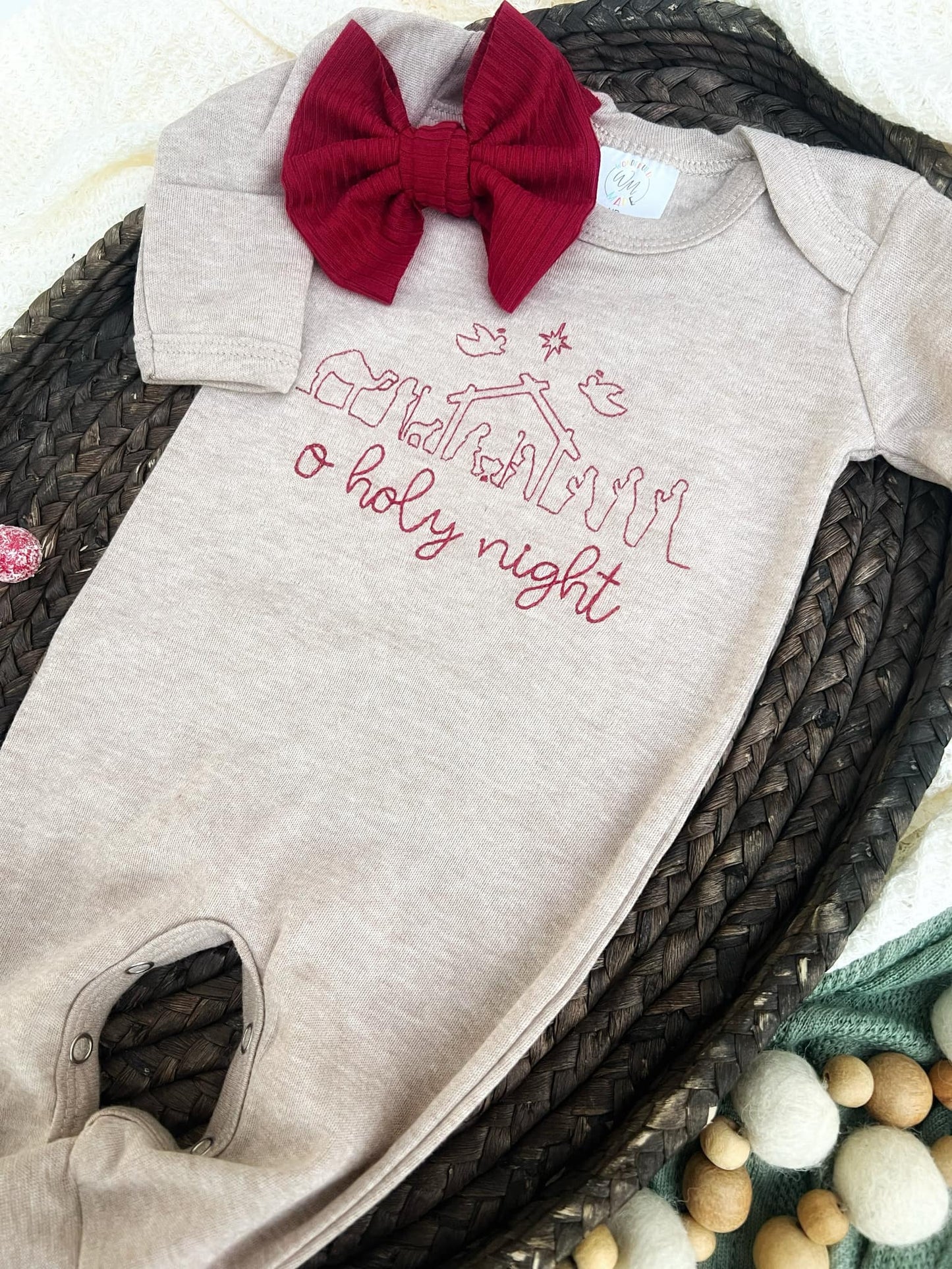 O' Holy Night Oatmeal Baby Outfit | Baby Mocha Brown Romper