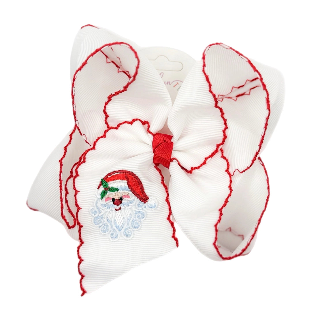 Santa Embroidered Moonstitch Hair Bow 5.5"