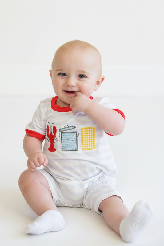 Baby Boy Stripe Crawfish Appliqué Romper