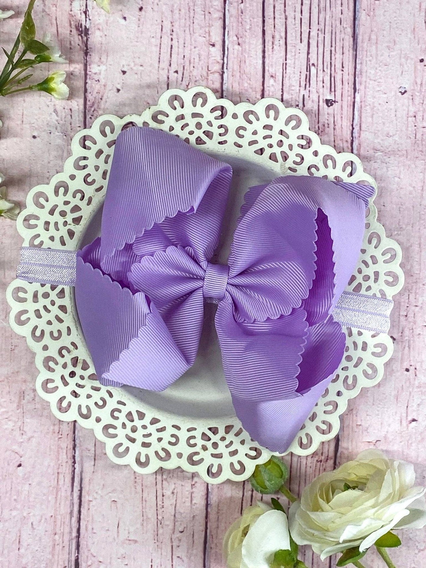 5.5" Oversize Scalloped Hair Bow - Headband