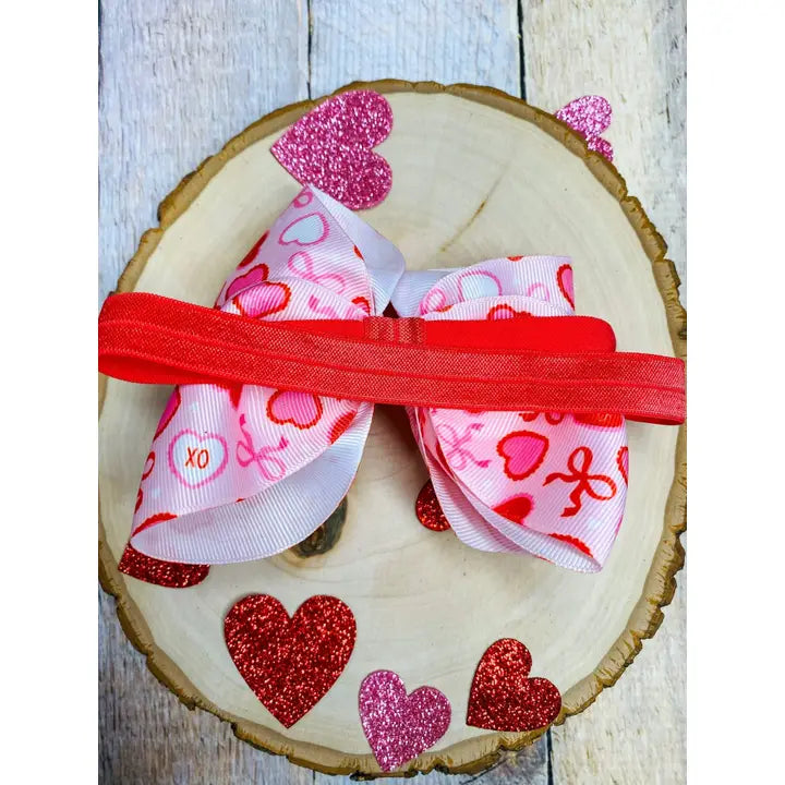 Valentine Candy Hearts & Bows Hair Bow Headband