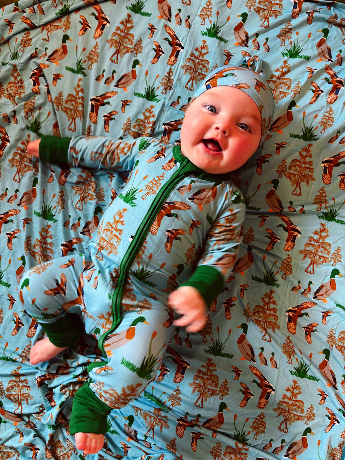 GOODNIGHT GREEN HEADS CONVERTIBLE FOOTIE BAMBOO ROMPER