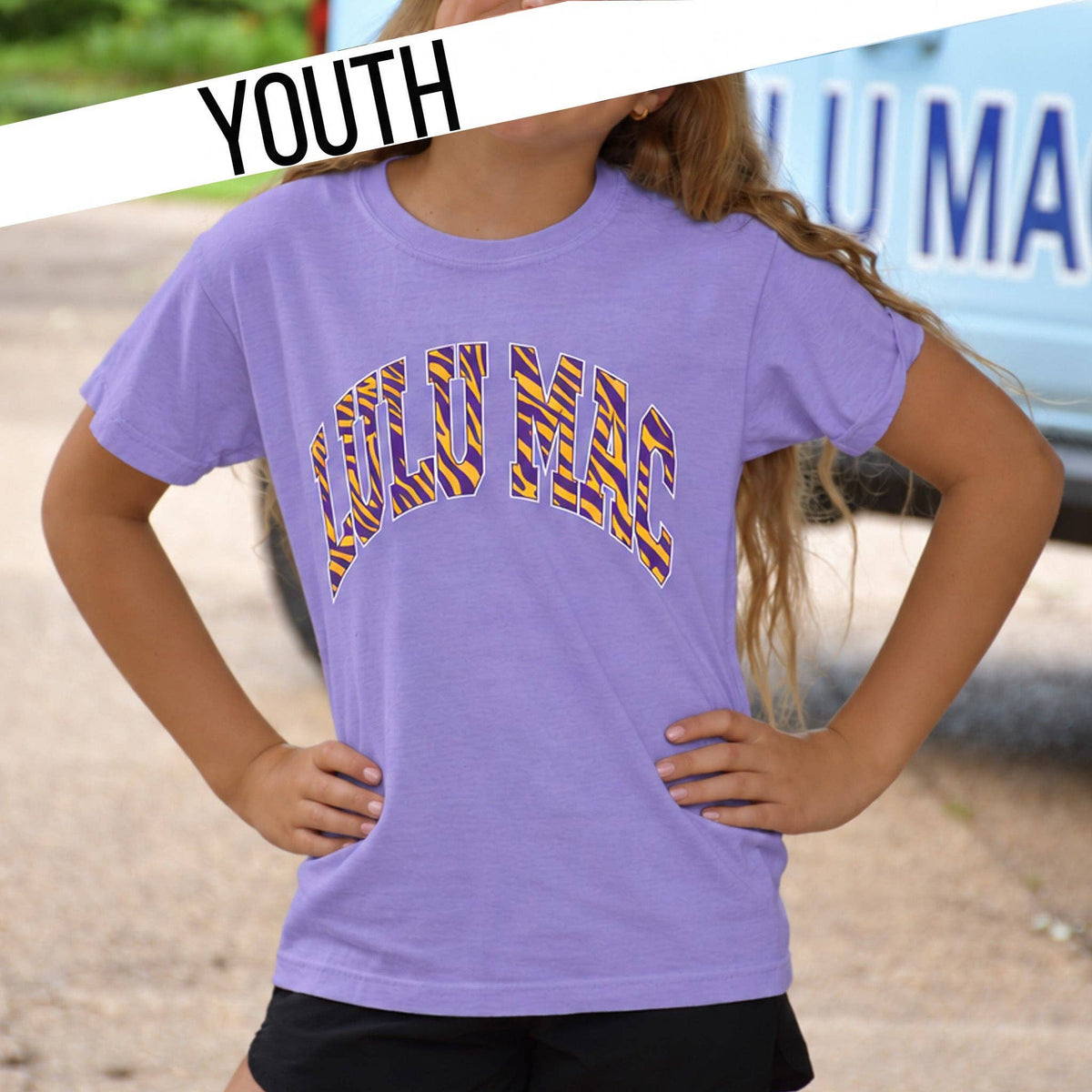 Tiger Stripe Youth Violet Comfort Colors Tee
