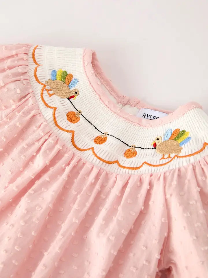 Turkey Swiss Dot Smocked Romper