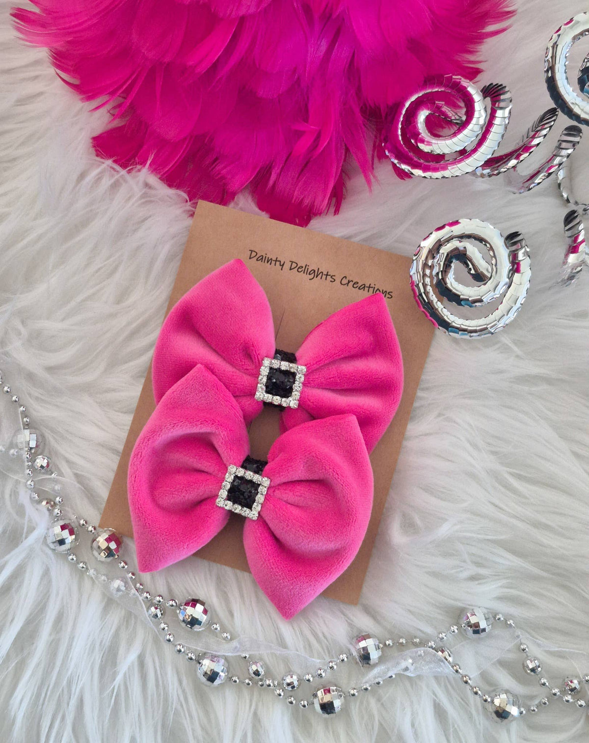 Savannah Bow PIGGIES Set-Hot Pink Plushy Velvet Santa Bow