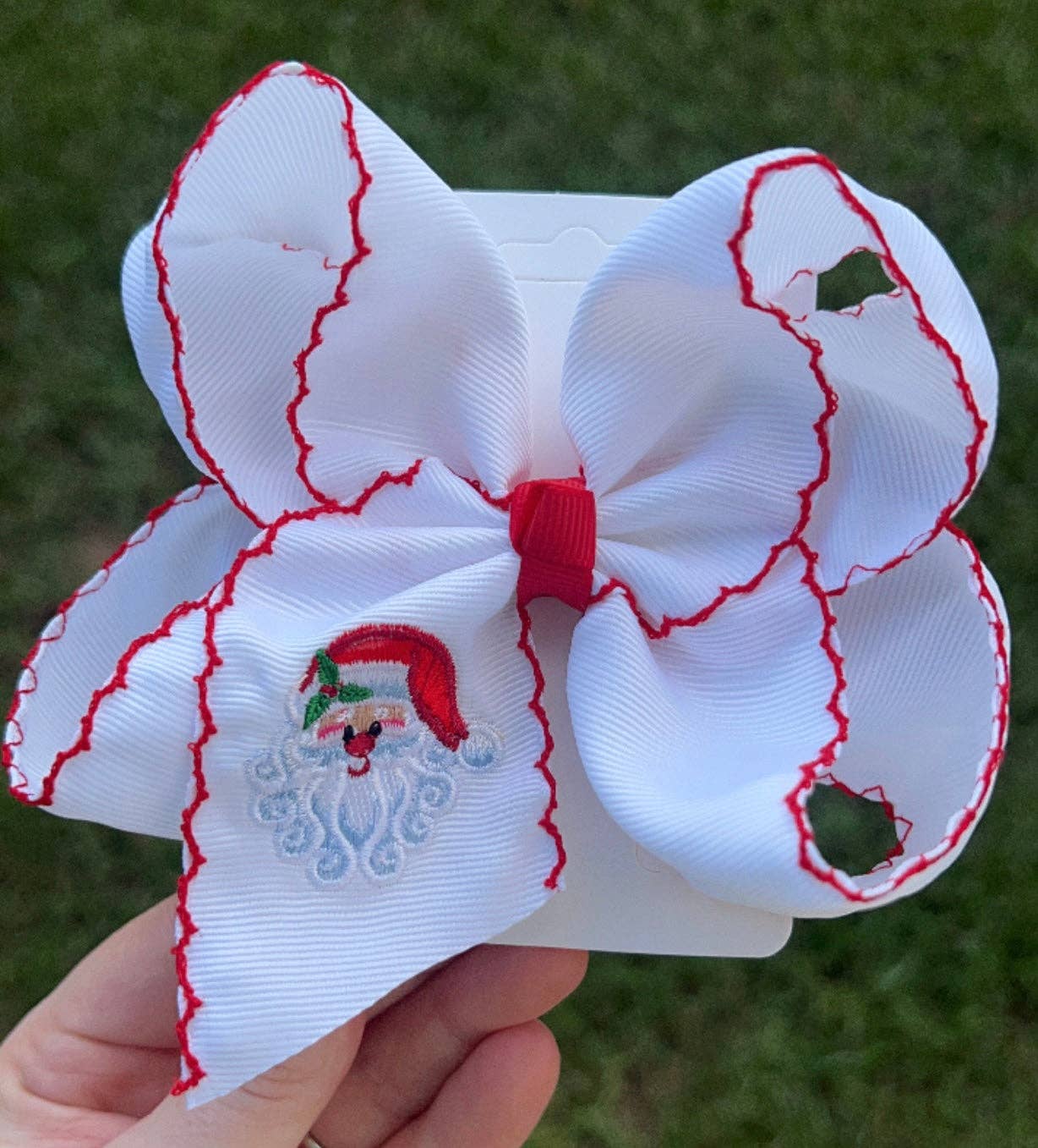 Santa Face Embroidered Hair Bow 5.5"
