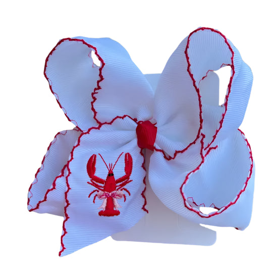 Crawfish Cutie Embroidered Hair Bow