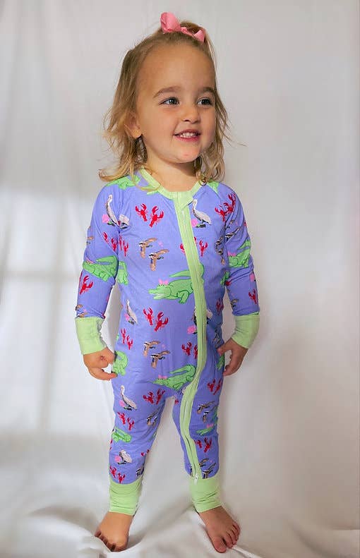 Bedtime On The Bayou Girl Bamboo Footie Romper Pajamas