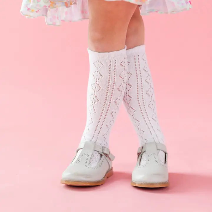 Scalloped Fancy Knee High Socks - White