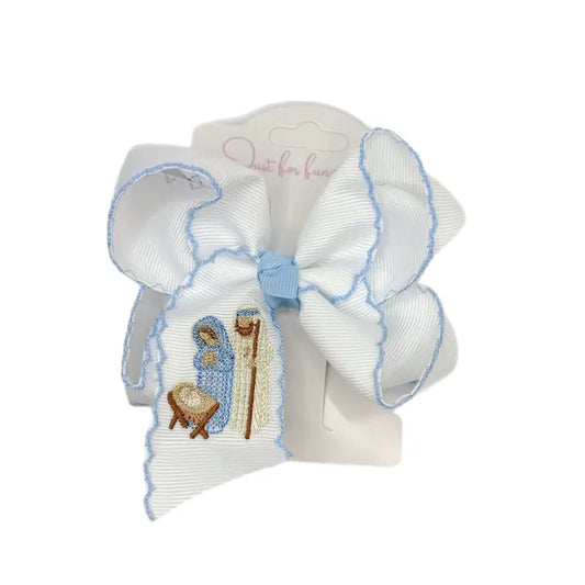 Away in A Manger Embroidered Hair Bow 5.5"