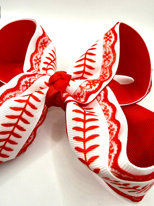 Baseball Lace Bow 6"