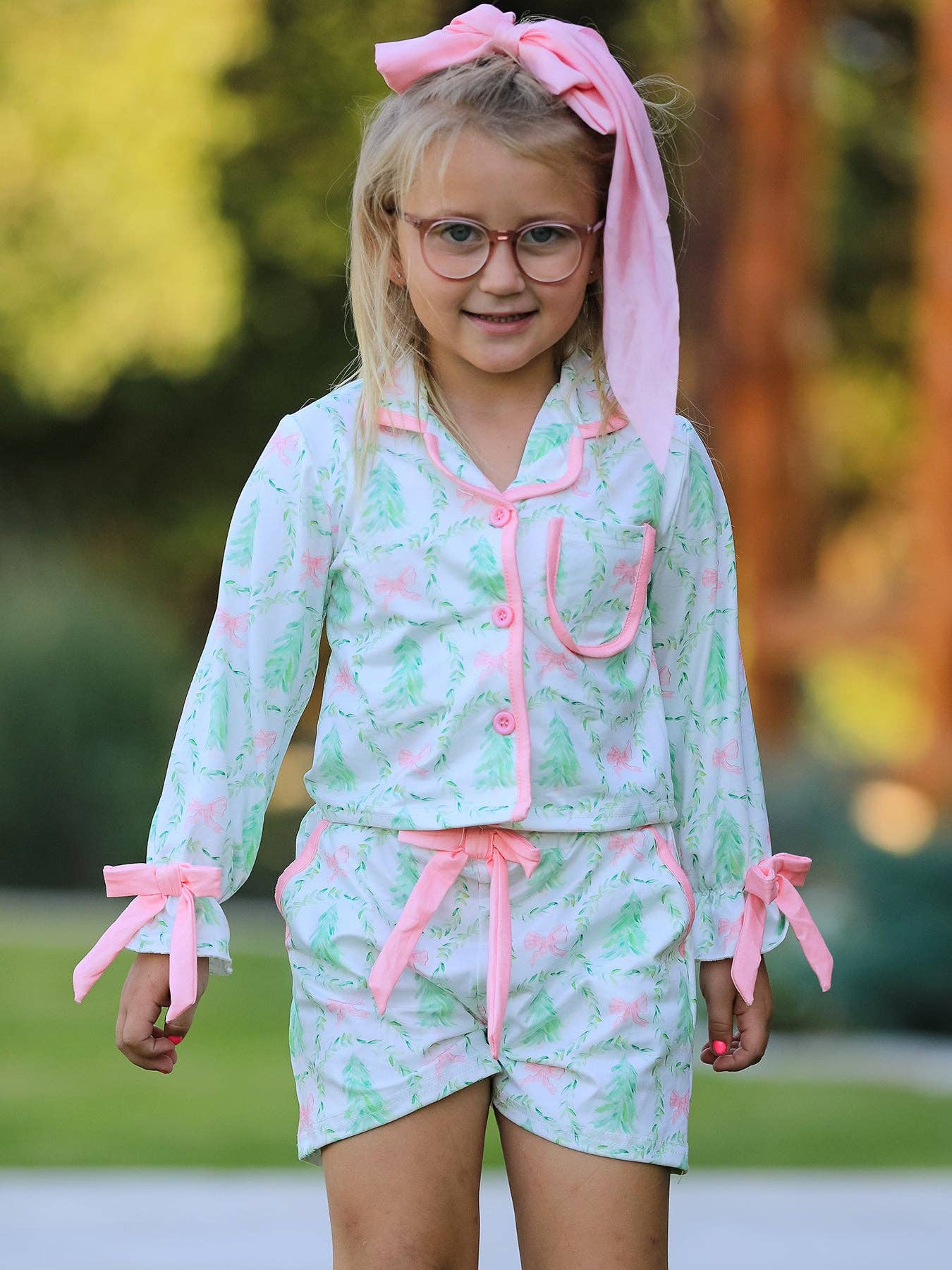 PREORDER: Mommy & Me Christmas Tree & Bow Print Girls Pajama Set (ETA: End of September)