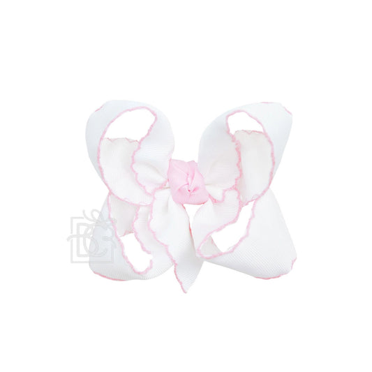 Pink/White Crochet Edge Ribbon Bow On Clip (Beyond Creations)