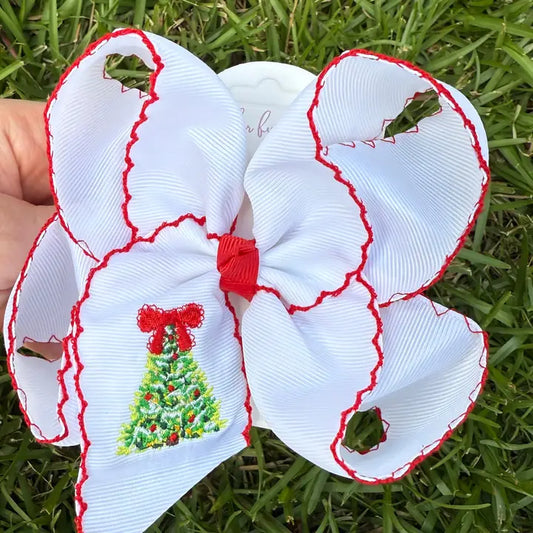 Holiday Heirloom Tree Moonstitch Hair Bow 5.5"