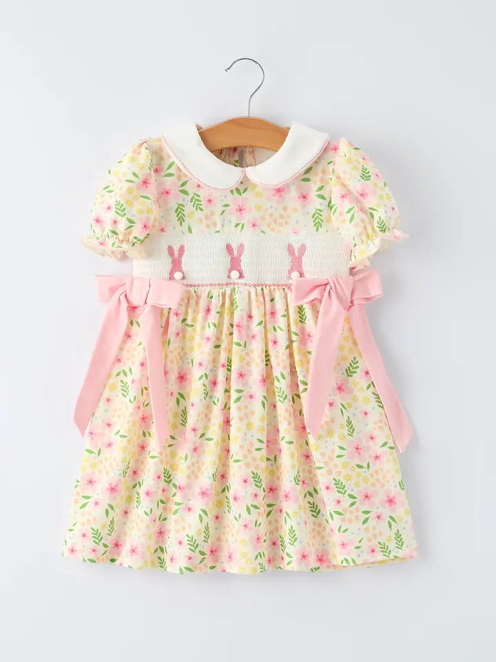 Pink Bunnies Floral Dress