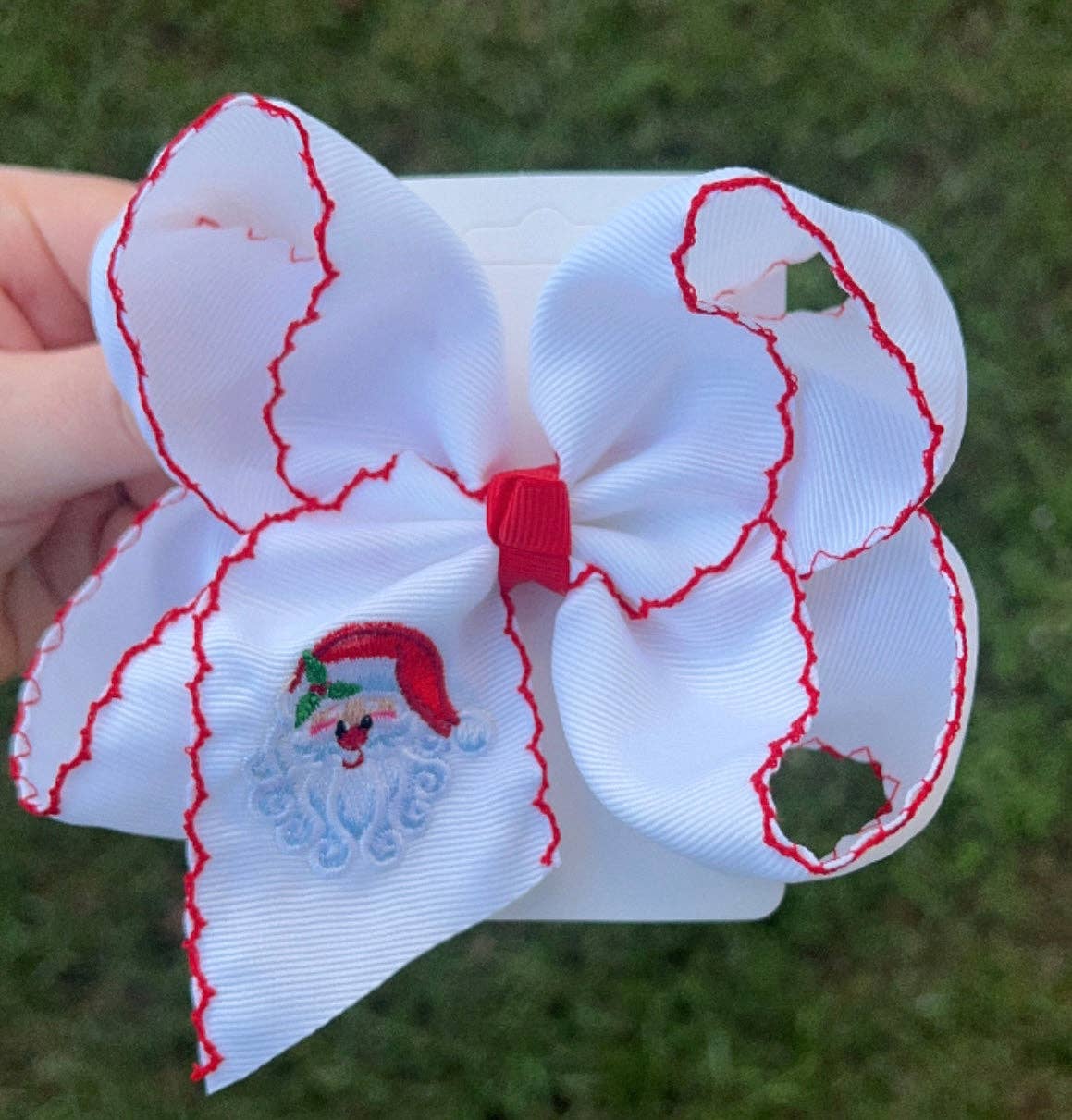 Santa Face Embroidered Hair Bow 5.5"