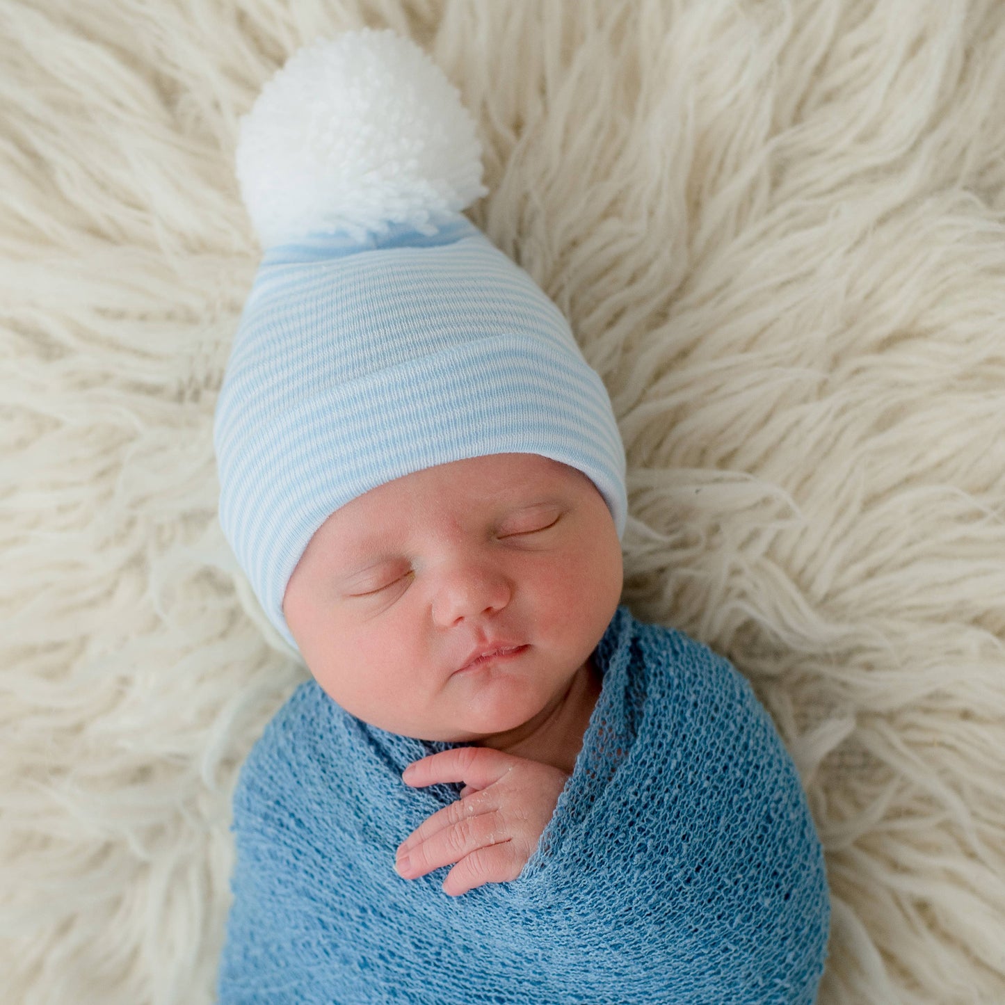 Wide Blue or Pink and White Striped Newborn Hospital Beanie