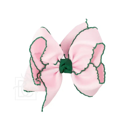 Pink & Green Crochet Edge Bow 5.5"