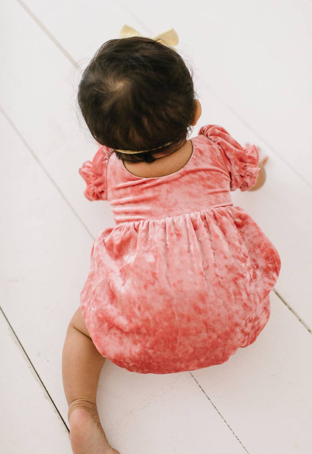 Quinn Romper in Pink Crushed Velvet | Ollie Jay