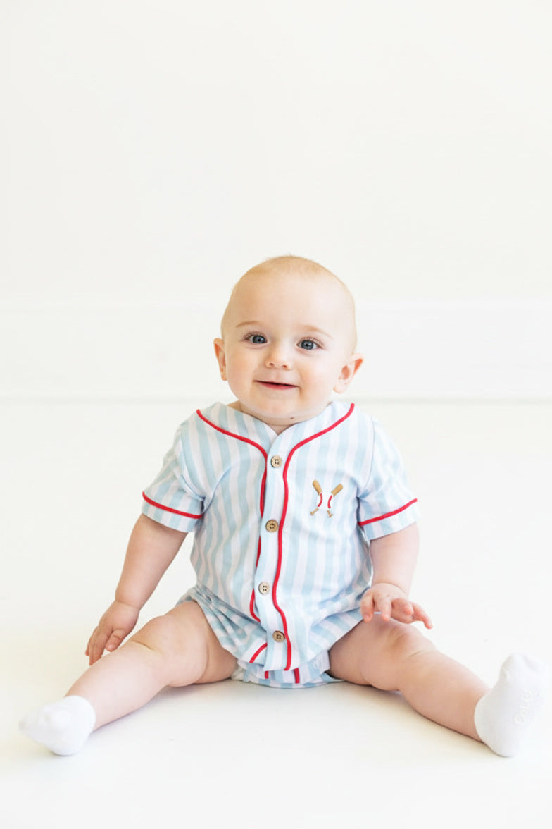 Blue Baseball Stripe Romper
