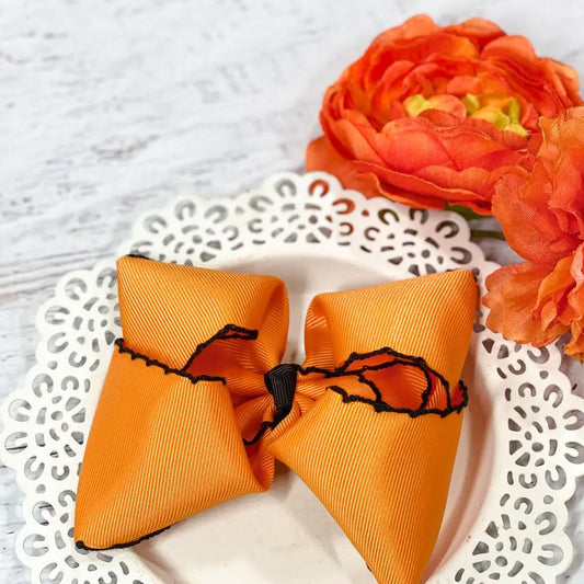 Orange with Black Moonstitch Bow 5"
