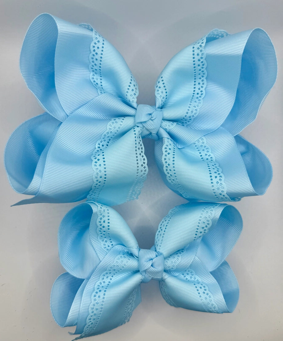 Blue Eyelet Bow 6"