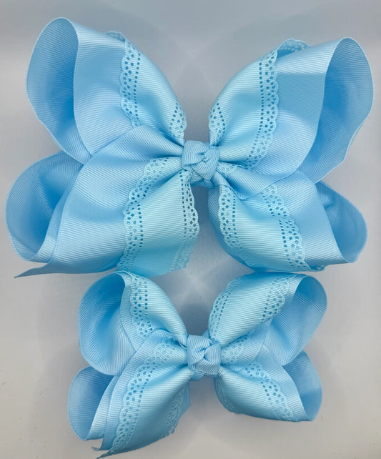 Blue Eyelet Bow 6"