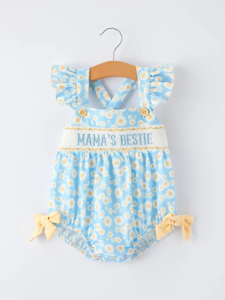 "Mama's Bestie "Daisy Smocked Baby Girl Romper