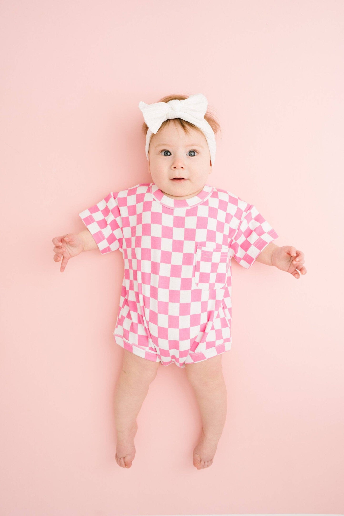 Pink Checkered Pocket Romper