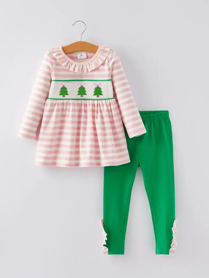 Pink Stripe Christmas Tree Bow Set