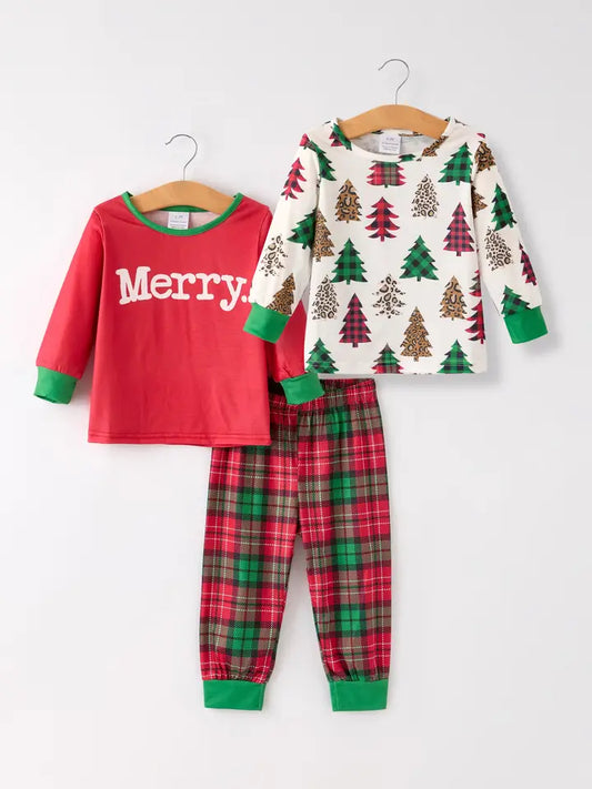 Merry Print 2 Tops + 1 Pant Combination Pajama Set