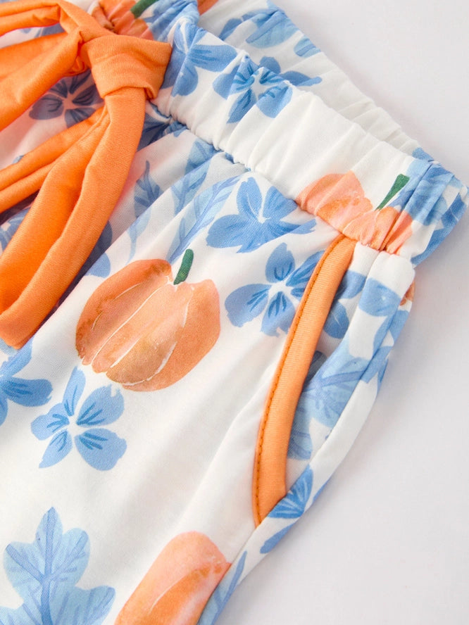 Pumpkin Floral Print Girls Pajamas Set (ETA: mid/late July)