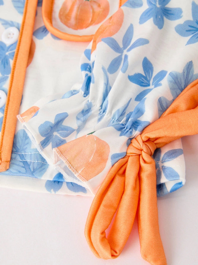 Pumpkin Floral Print Girls Pajamas Set (ETA: mid/late July)