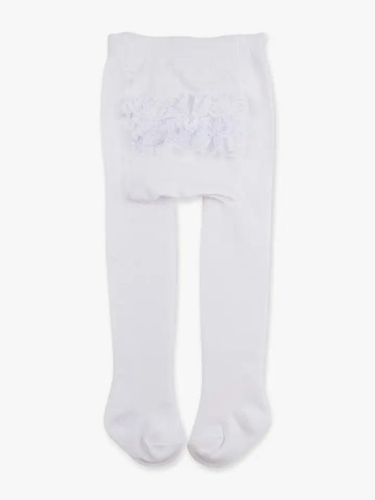 Girls White Footed Rufflebutt Tights