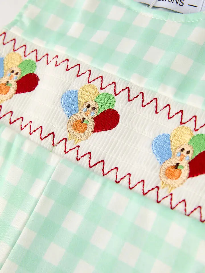 Light Green Plaid Turkey Boy Romper (ETA: Mid July)