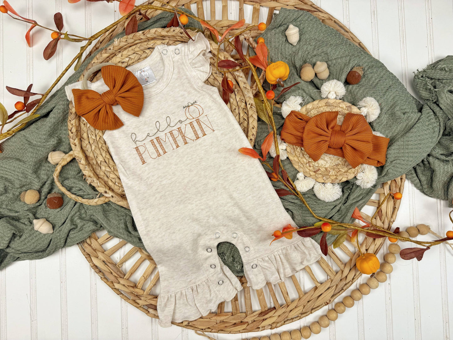 Hello Pumpkin baby girl ruffle romper