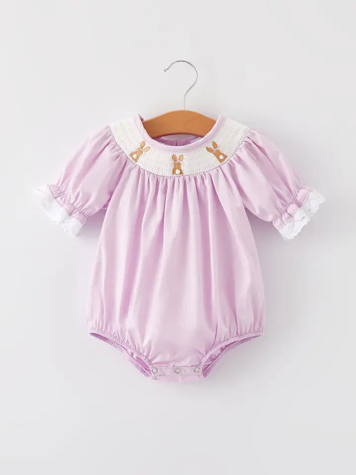 Purple Lace Cuff Easter Bunny Romper