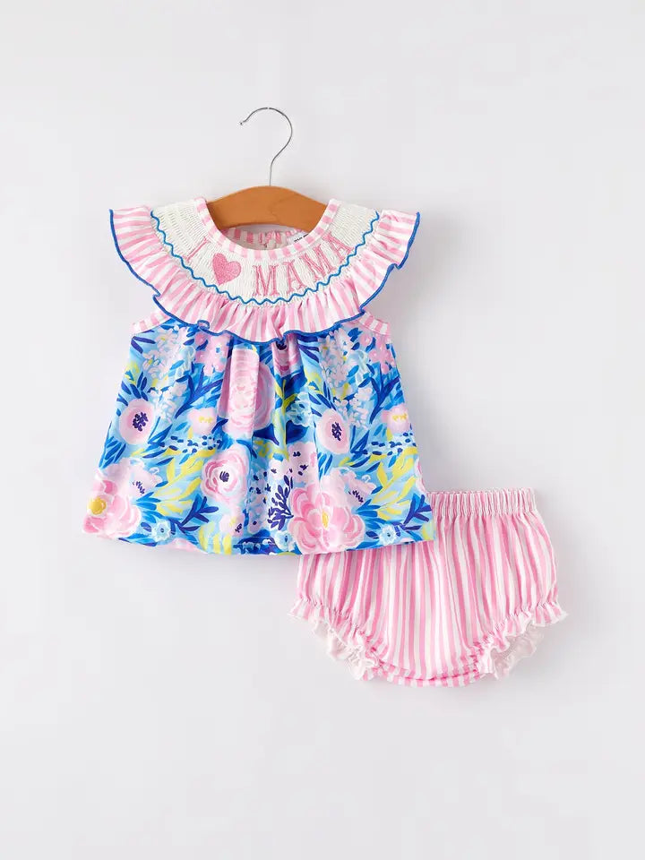 I Love Mama Floral Bloomer Set