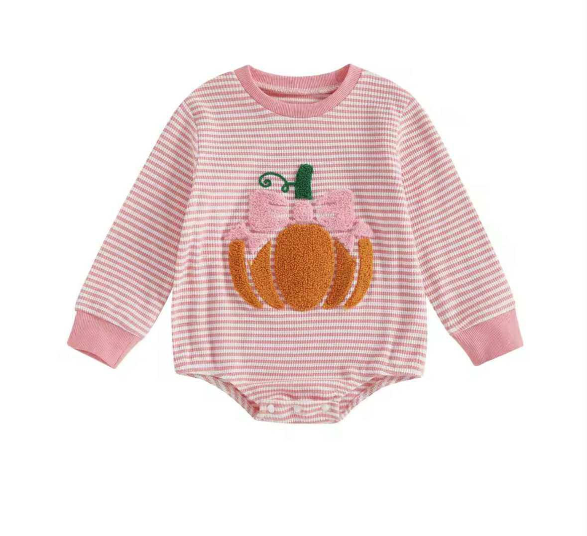 Pink Waffle Bow Pumpkin Romper