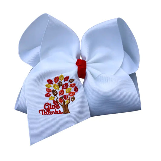Give Thanks Embroidered Bow