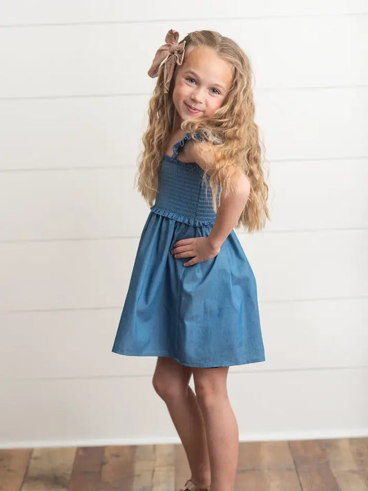 Blue Shirred Dress