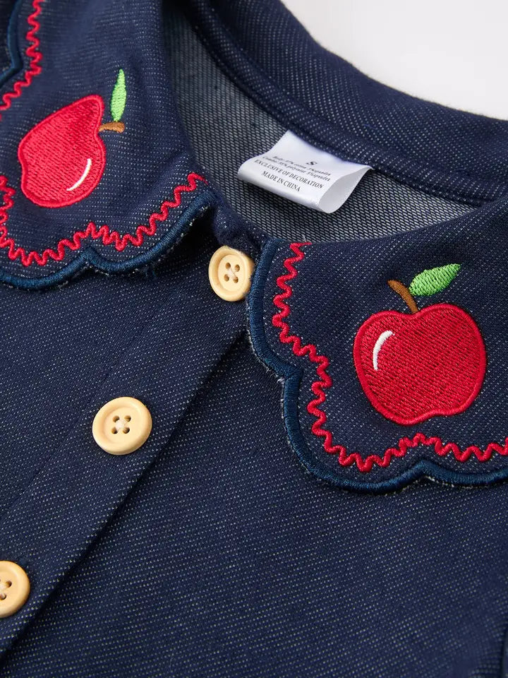 Apple Applique Girls Dress Petals Collar Dress (ETA: mid/late July)