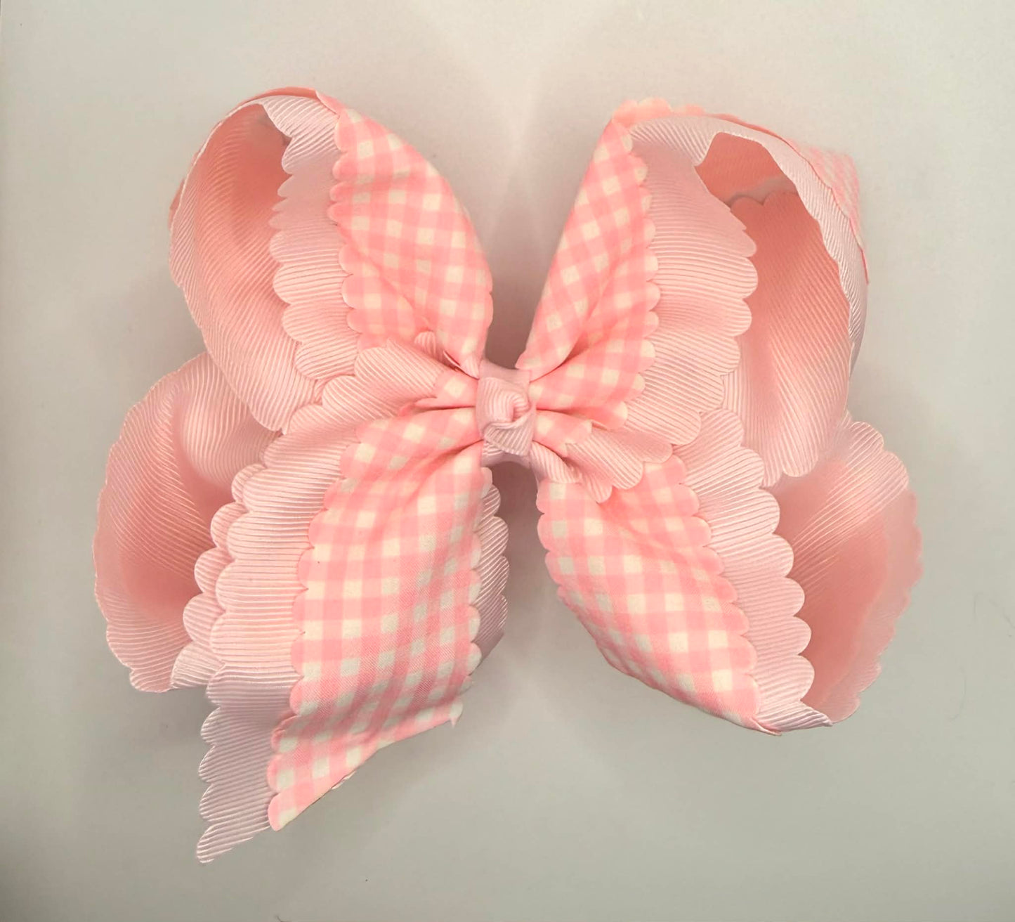 Pink Gingham Scallop Bow 5.5"