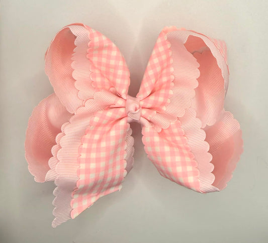 Pink Gingham Scallop Bow 5.5"