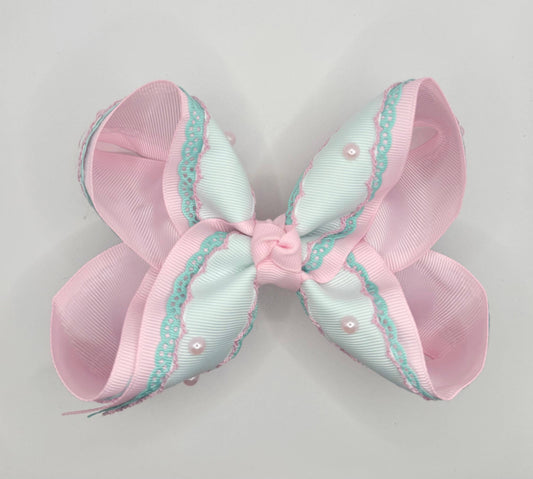 Pink & Teal Pearl Bow