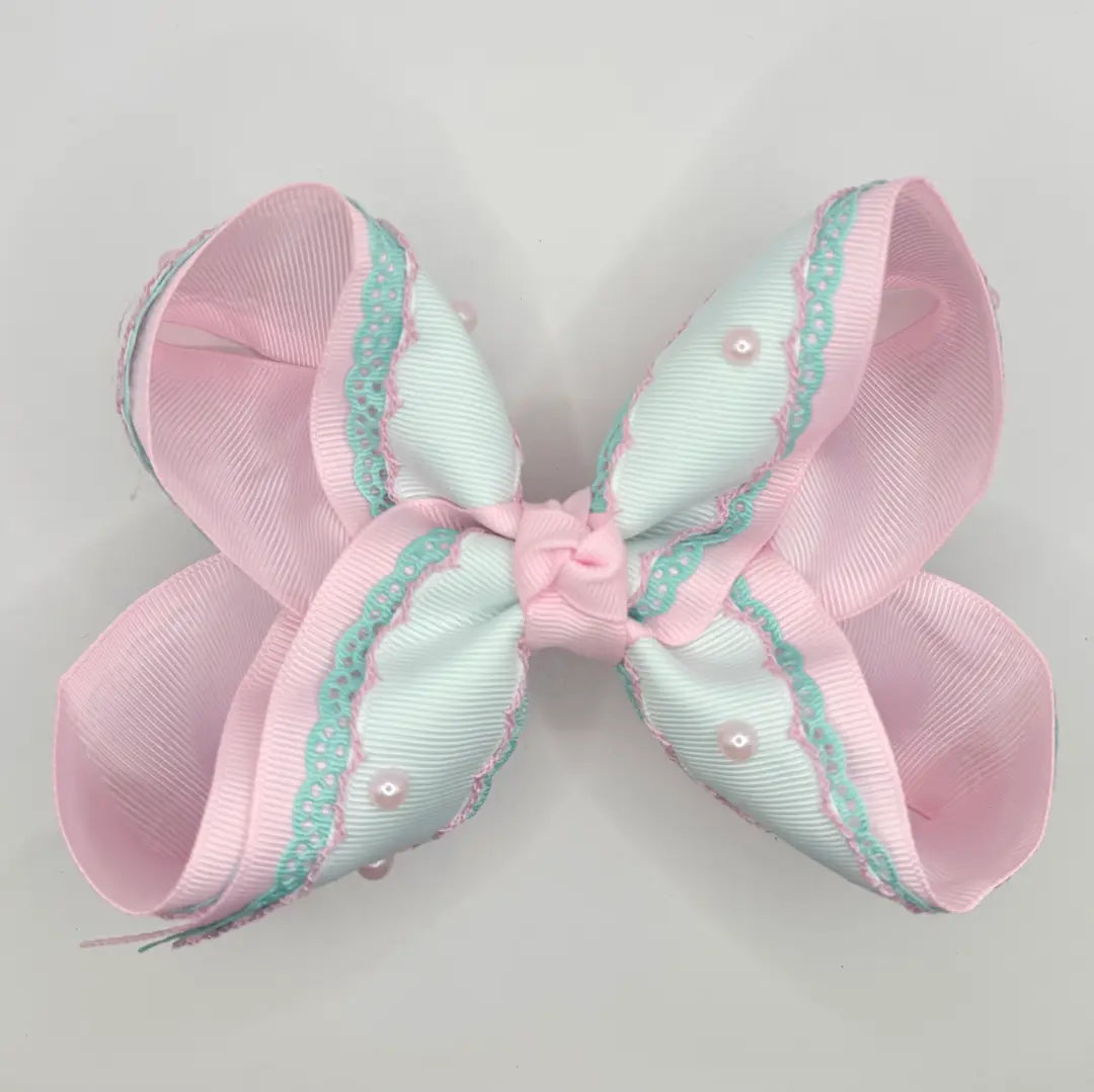 Pink & Teal Pearl Bow
