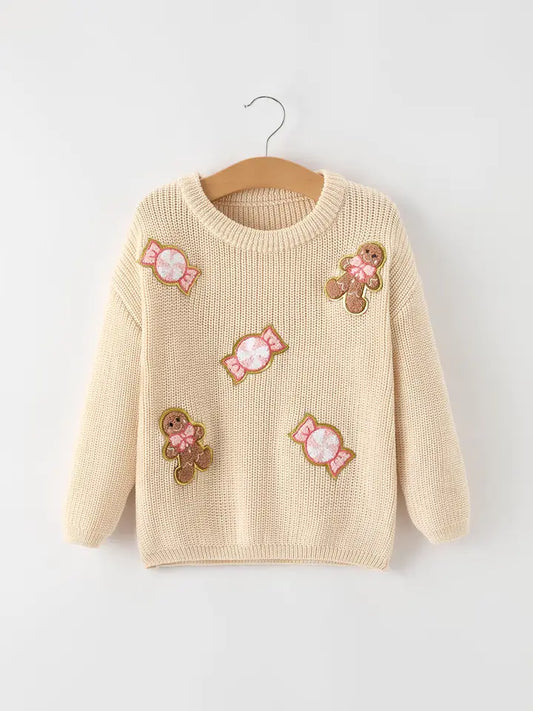 Christmas Gingerbread Man Candy Girls Pullover Sweater