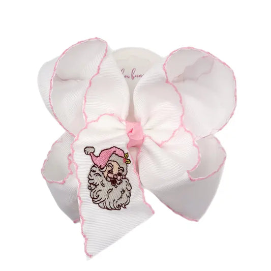 Pink Santa Embroidered Moonstitch Bow 5.5"
